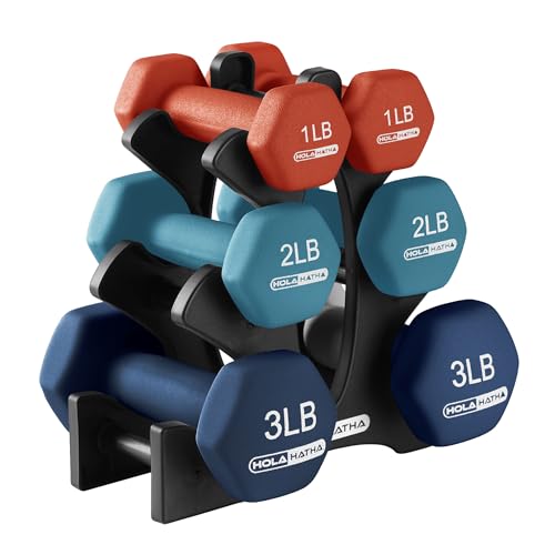 HolaHatha Neoprene Dumbbell Free Hand Weight Set with Rack, Ideal for Home Exercises to Gain Tone and Definition