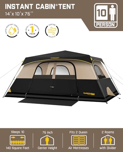 FanttikOutdoor Camping Tent 4/6/8/10 Person Instant Cabin Tent Setup in 60 Seconds with Rainfly & Windproof Portable with Carry Bag for Family
