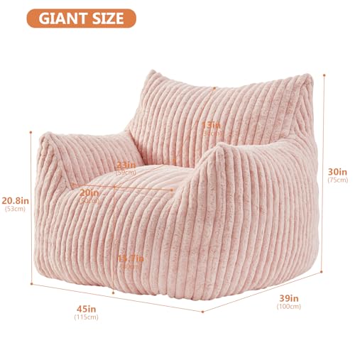 Giant Bean Bag Chairs for Adults with Filling Plush Fluffy Bean Bag Chairs for Teens with Armrests Comfy BeanBag Lazy Couch Sofa Chair for Bedroom
