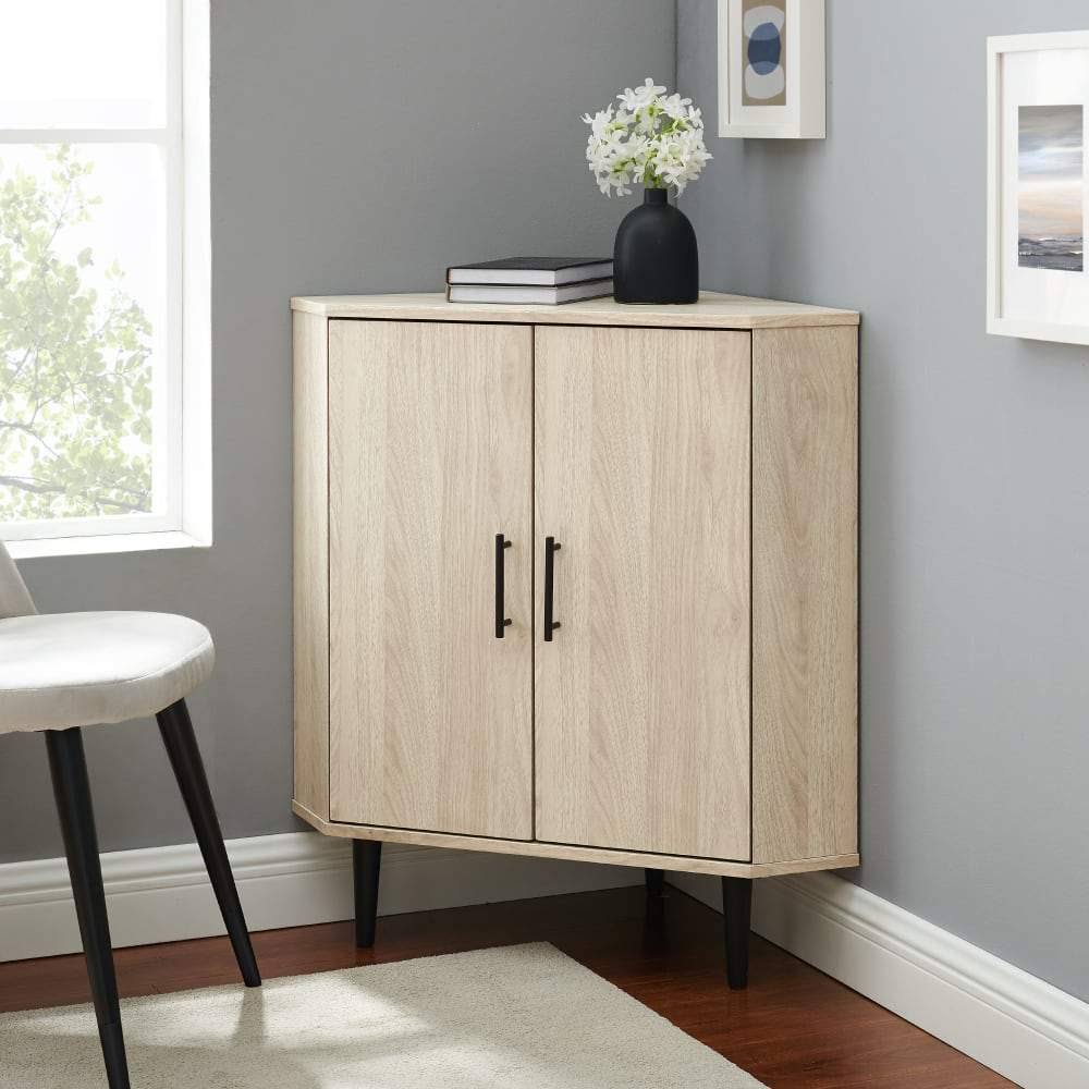 Walker Edison Furniture Co. AF30NORCRNDW Nora Double Door Corner Cabinet in Dark Walnut Brown, Contemporary u0026 Modern | Bella