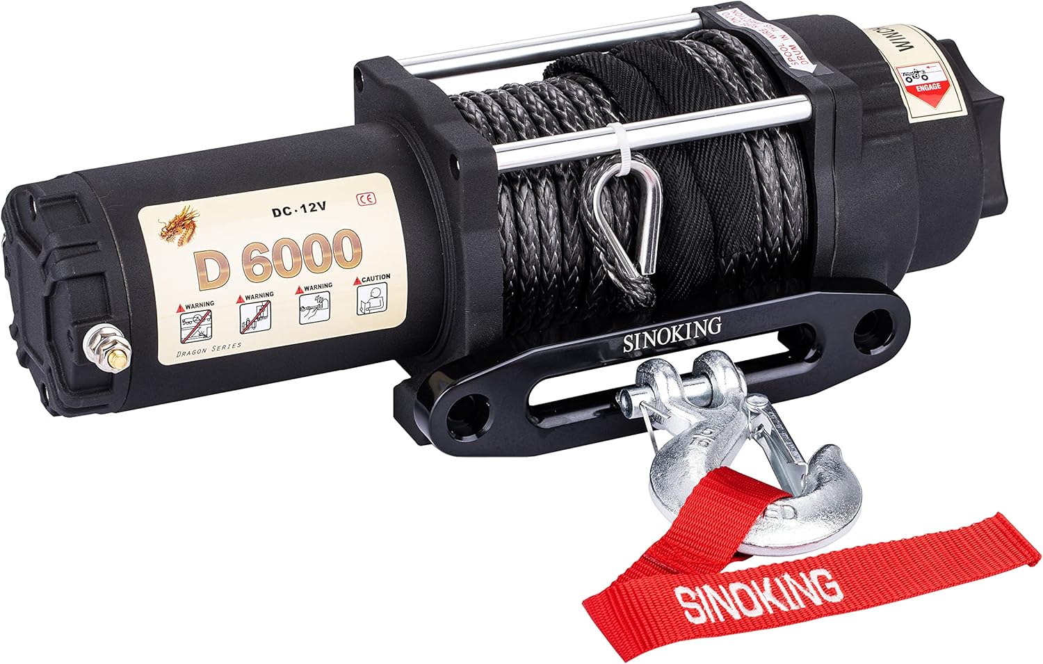 SINOKING 6000lb 12V Winch, UTV&ATV Winch with 1/4"× 49ft Synthetic Rope, Wired and Wireless Remote Control