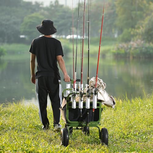 VEVOR Beach Fishing Cart, 300 lbs Load Capacity, Foldable Fish and Marine Cart with Four 11" Big Wheels Rubber Balloon Tires for Sand