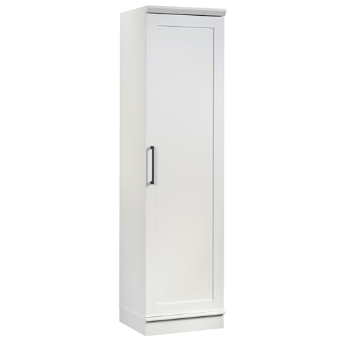Sauder HomePlus Narrow Pantry Storage Cabinet Slim Single Door with Adjustable Shelves, Kitchen Laundry Bathroom Storage Cabinet, in Soft White