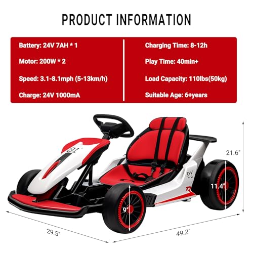 Kids Go Kart, Ride On Drift Kart with Dual 200W Motors, 24V Battery Powered Electric Drift Car, Outdoor 2-Speed Ride On Racing Toy for Boys Girls 6+