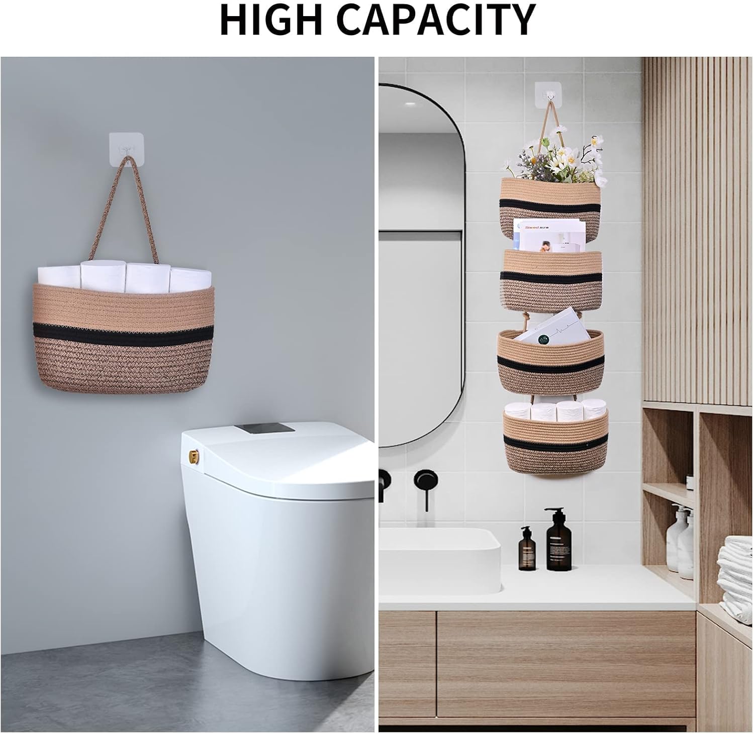 Hanging Baskets for Organizing,Hanging Storage Basket,5 Detachable Over The Door Baskets,Decorative Hanging Wall Basket