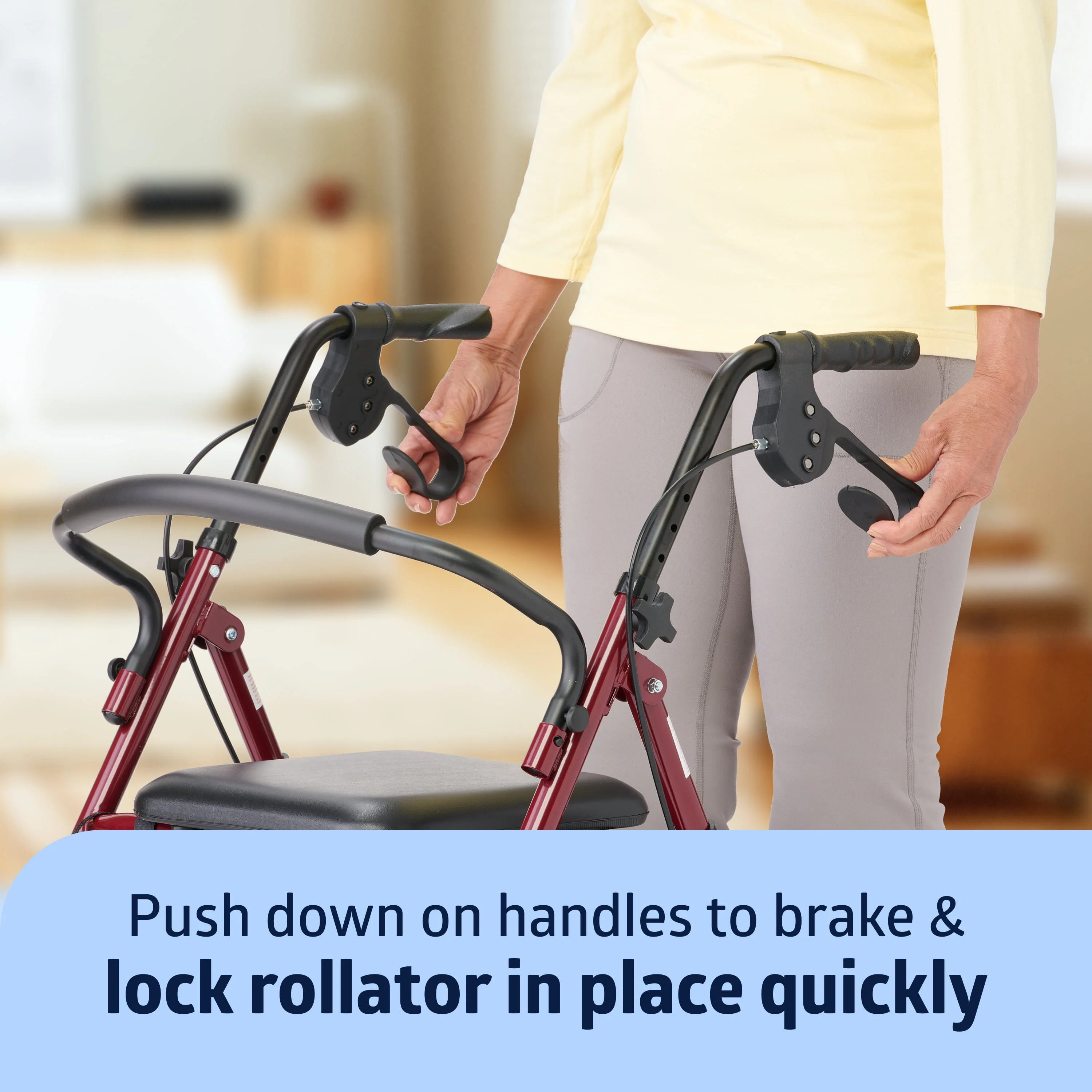 Medline Steel Rollator Walker, Folding Rolling Walker, 6 Wheels, 350lb Weight Capacity, Burgundy Red Frame