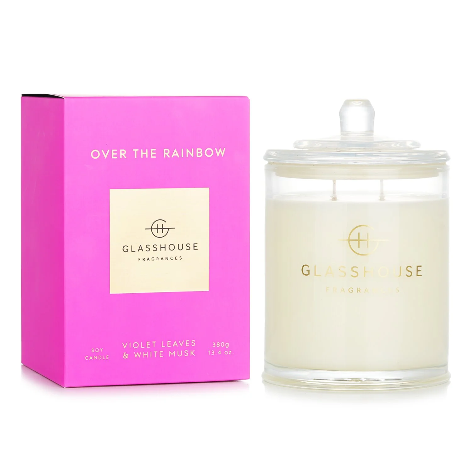 Glasshouse Triple Scented Soy Candle - Over The Rainbow (Violet Leaves & White Musk)  380g/13.4oz