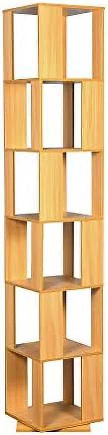 QIHANG- 6 Tier Wooden Bookcase Corner Tall Book  Modern ° Rotating  Display Rack Floor Standing Shelves with Open Design Shelving Unit for Home