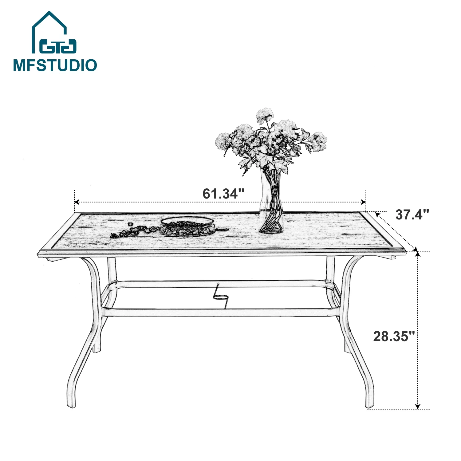 MF Studio 7 Pieces Outdoor Patio Dining Set with 6 Padded Textilene Chairs & Rectangular Steel Frame Table, Black & Gray
