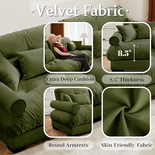 130" Modular Sectional Sofa,Velvet Upholstered Couches for Living Room,3 Seater Green Sofa Couch with Movable Ottoman