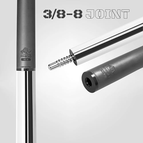 RHINO Nebula 2 Pool Cue - 100% Carbon Fiber Shaft & Composite Butt. Time Crystal Tip, Pro Taper Design, 12.4 mm,12.8 mm. 3/8-8 Joint