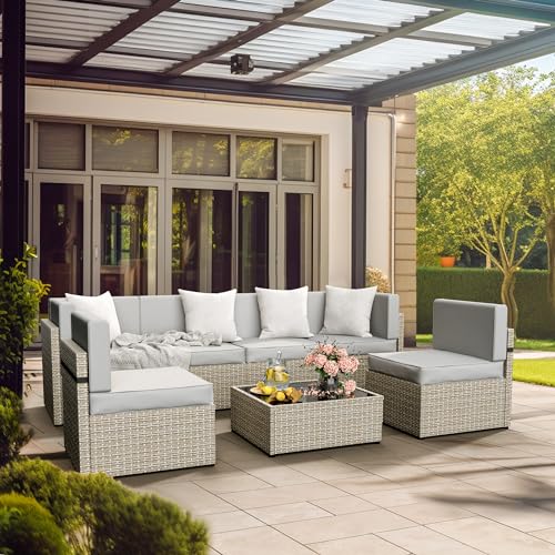 Pamapic Patio Furniture Set, 7 Pieces Modular Outdoor Sectional,Wicker Patio Sectional Sofa Conversation Set