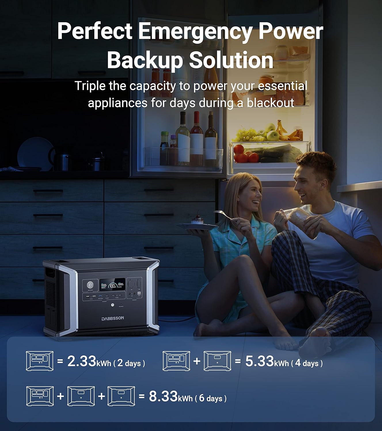 Dabbsson Portable Power Station DBS2300, 2330Wh EV Semi-solid State LiFePO4 Home Battery Backup, Max 8330Wh, 5×2200W AC Outlets