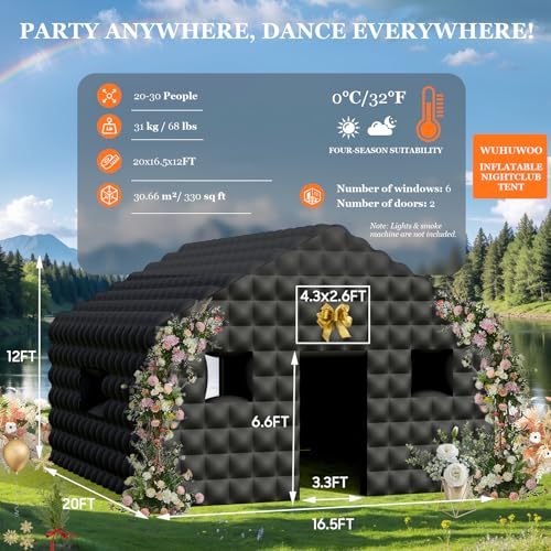 Inflatable Nightclub 20x16.5x12 Ft, Large White Inflatable Party Club Tent for Adults Birthday Backyard Wedding Rental, 2 Doors and Logo Area