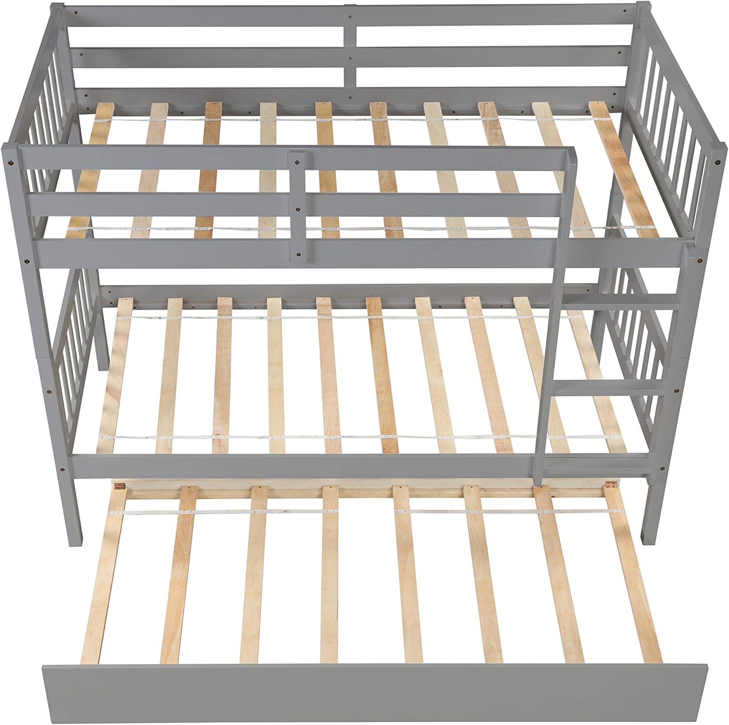 AWQM Bunk Beds,Twin Over Twin with Trundle,Can Be Converted into 2 Beds Solid Wood Trundle Bed Frame with Safety Rail and Ladder