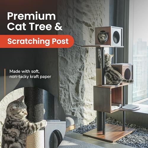 Modern Cat Tree-Sleek Wooden Furniture-Style Tower(60") Blends with Home Decor, Tallest Scratching Post(48")