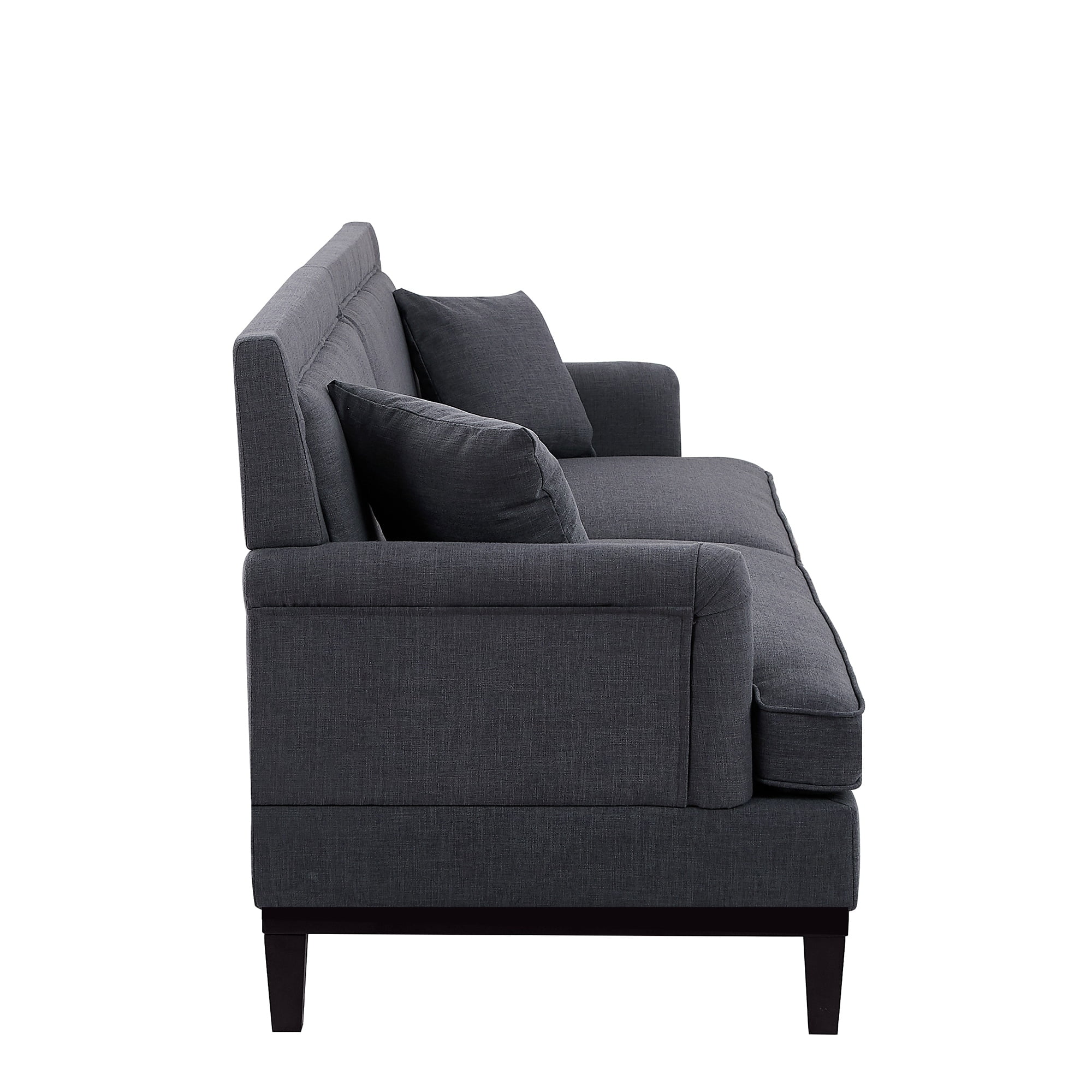 Black Country Upholstered Loveseat Couch with 2 Pillows Deep Seat Settee and Metal Legs 2-3 People Seat Love Seat Sofa