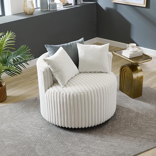 360 Swivel Accent Barrel Chair with Storage Ottoman & Headrest