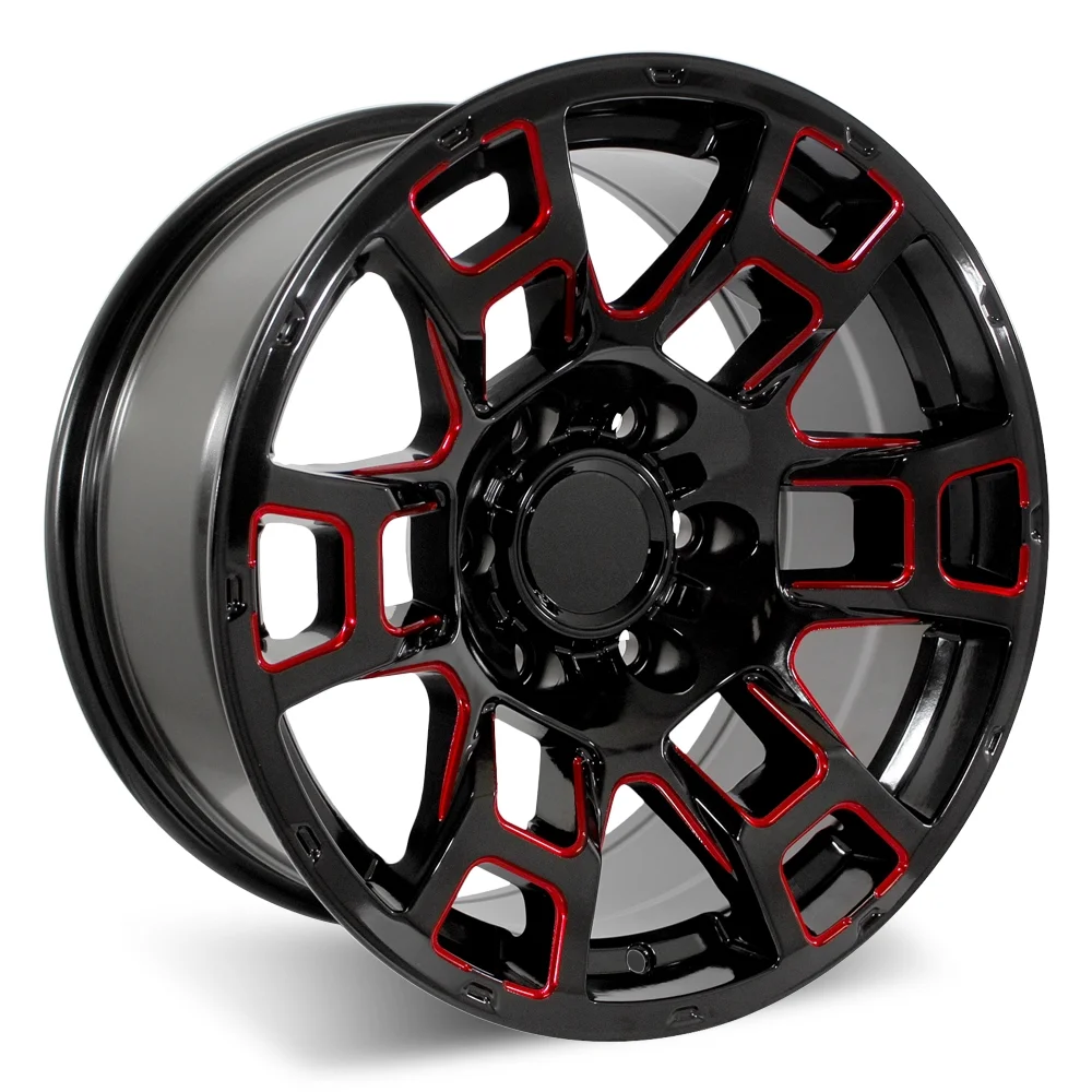 Set of 20" Gloss Black Red Milled 2021 Flow Forged 4TR Pro Style Wheels for Toyota Tacoma, 4Runner, FJ Cruiser (20x9, 0mm Offset)