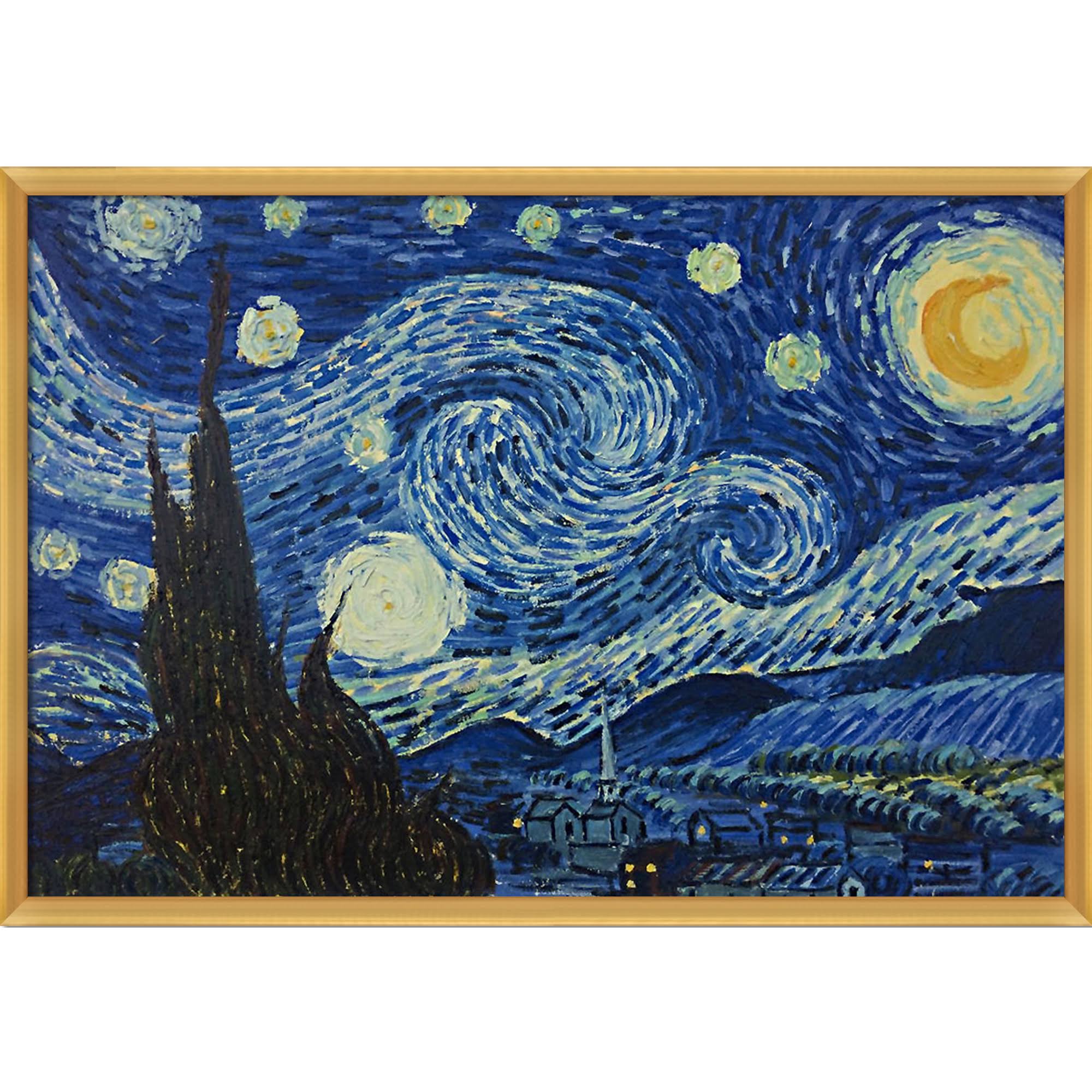 La Pastiche Starry Night with Piccino Luminoso Frame by Vincent Van Gogh Oil Painting, Multi-Colored