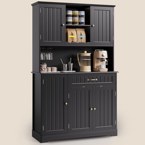 Gizoon 67.7" Kitchen Pantry Cabinet with Microwave Shelf Tall Coffee Bar Cabinet with Storage Kitchen Hutch with Countertop for Dining Room and Craft