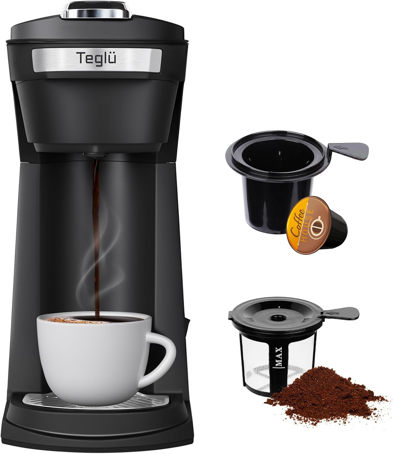 2 in 1 Single Serve Coffee Maker for K Cup Pods & Ground Coffee, Mini Coffee Machine with 6 to 14 oz Brew Sizes