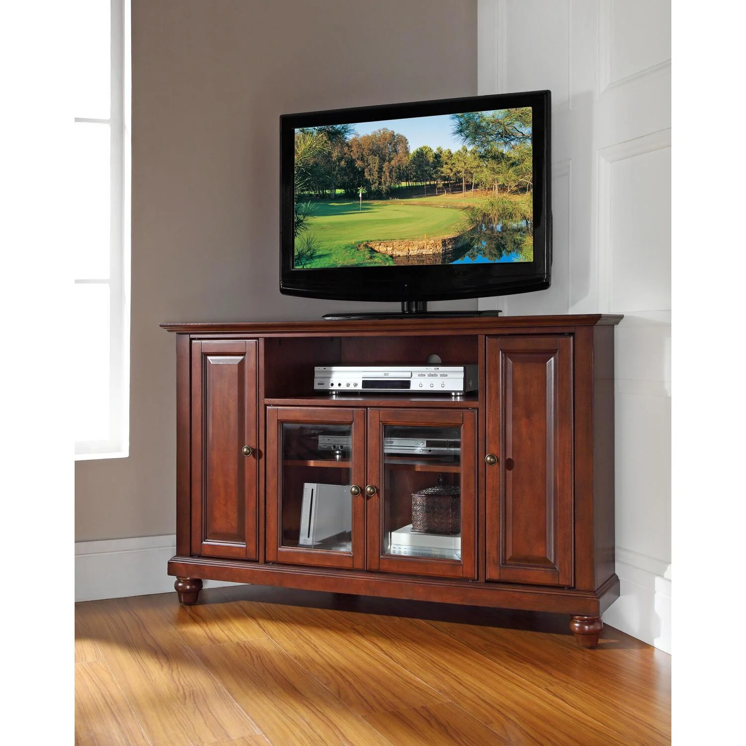 HomeStock Sophisticated Simplicity s 48" Corner Tv Stand Mahogany