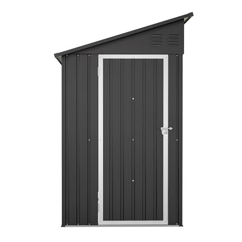 4×8 FT Outdoor Metal Storage Shed,Heavy-Duty Lean to Storage Shed with Floor Base,Garden Tool Metal Storage House W/Lockable Door and 2 Air Vents
