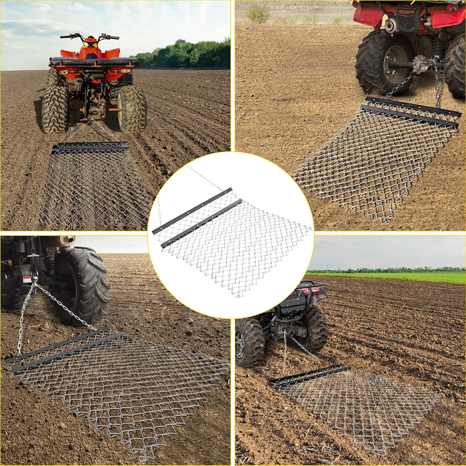 VEVOR Drag Harrow, 4' x 5' ATV Chain Harrow, UTV Tractor Attachments Field Drag Mat for Landscape Leveling or Sod Prepping