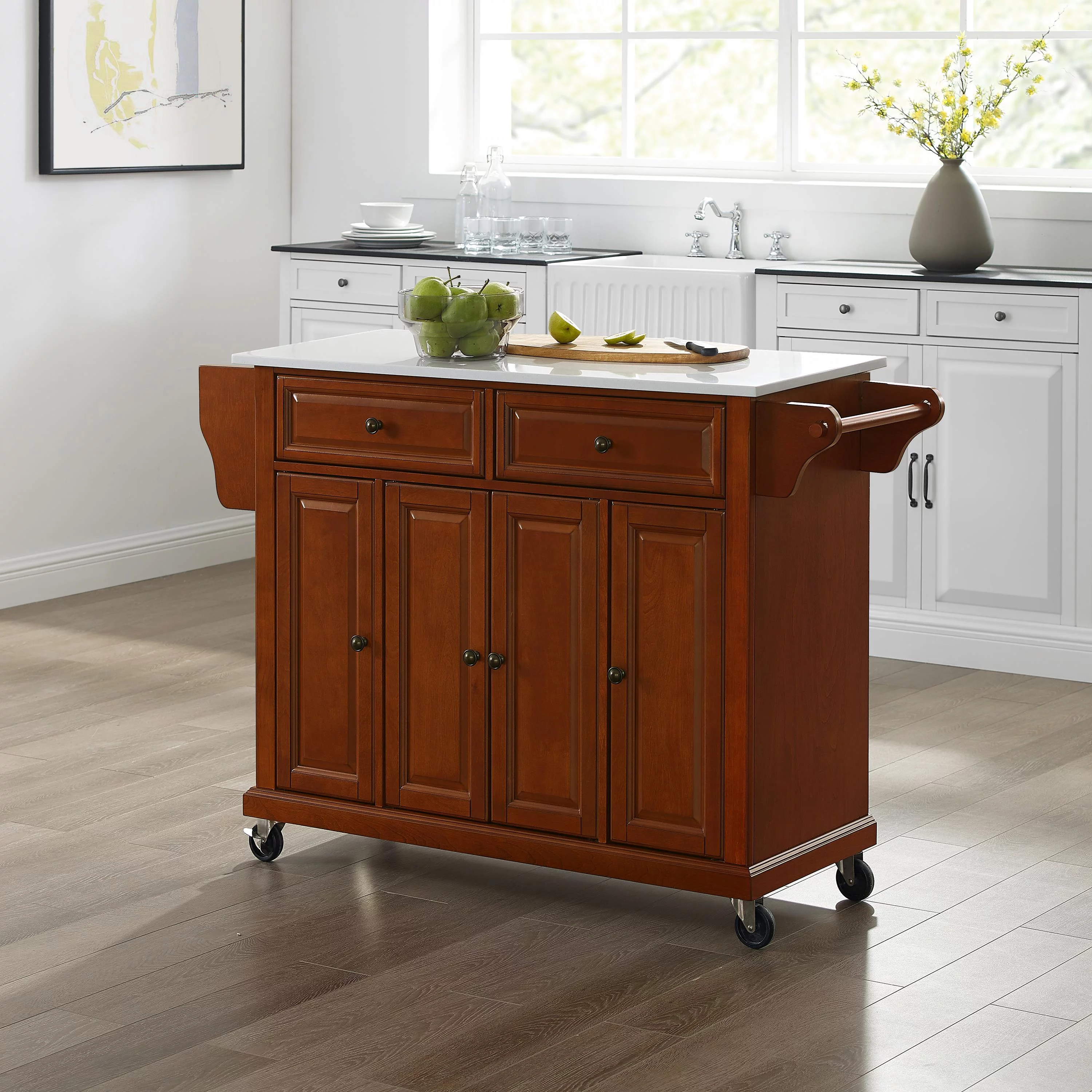 Crosley Furniture Wood Granite Top Kitchen Cart in Cherry/Gray