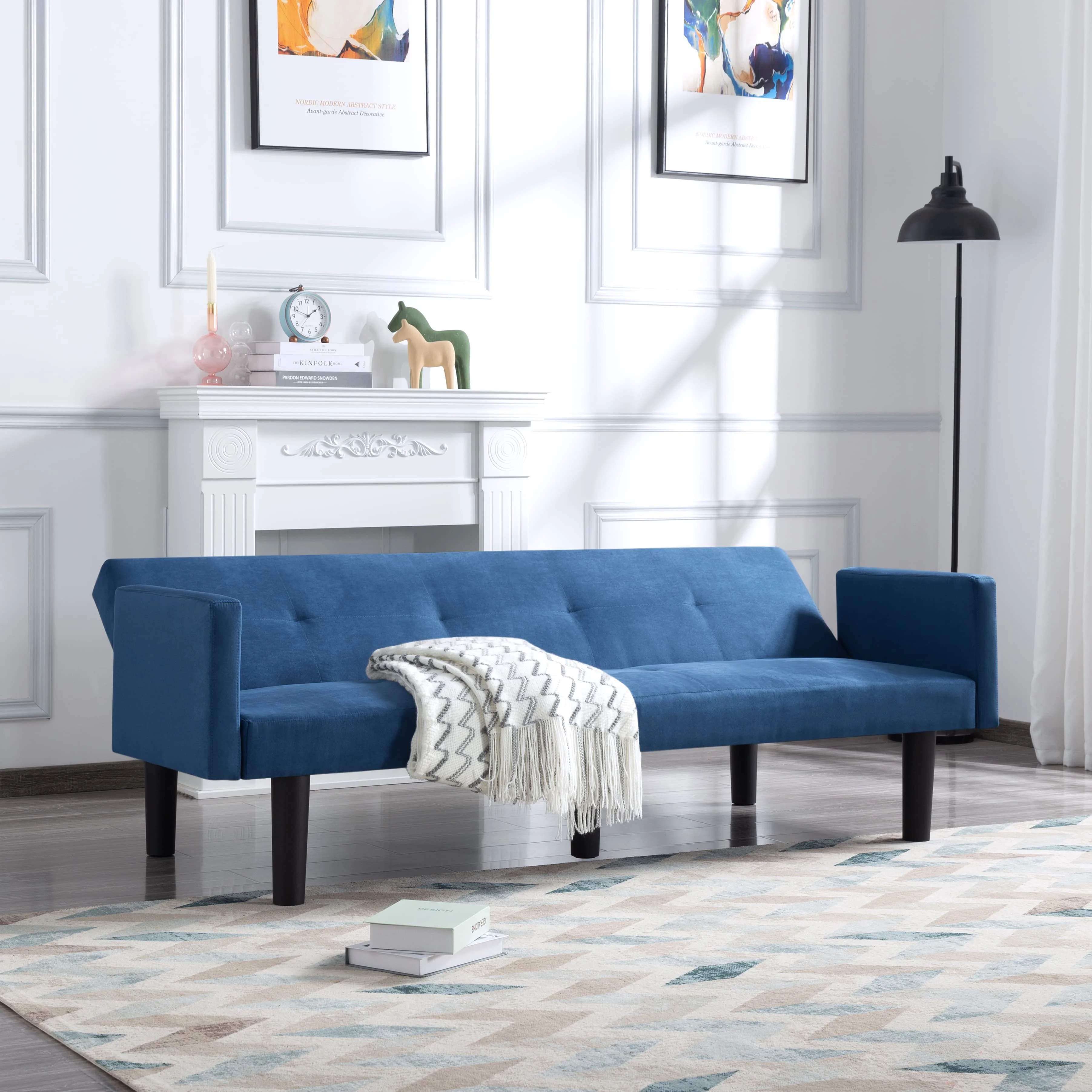 BSHTI 74.8 inch Futon Sofa bed,Modern Adult Sofa,Foam Futon Sleeper for Livingroom(Navy Blue)