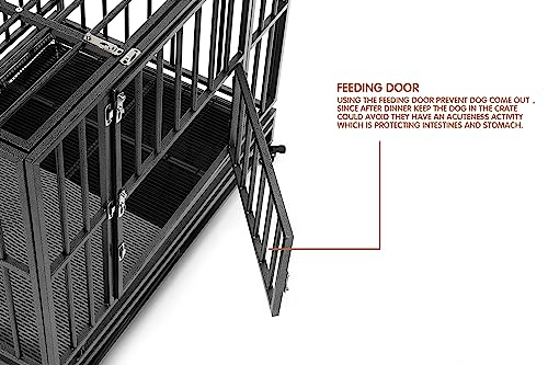 Heavy Duty Extra Large Dog Crate with Wheels - Indestructible 38/42/46 Inch Chew-Proof, Escape-Proof Kennel for High-Anxiety and Extra Large Dogs