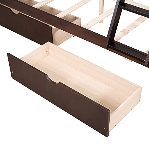 Ball & Cast Full Over Full Bunk Bed with Twin Size Trundle and Built in 4 Drawer,Wood Bunkbed w/Storage Ladder & Slat Support