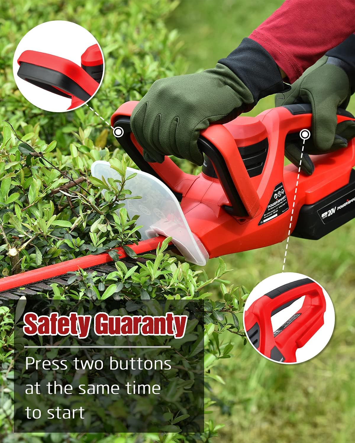 PowerSmart Hedge Trimmer Cordless, 20V Max Battery Operated Hedge Clippers Cordless with 16-Inch Blade, Garden Battery Powered Bush Trimmer