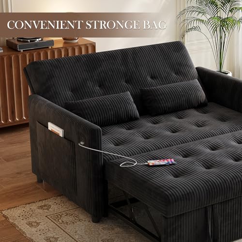 Sofa Bed, Loveseat 3-in-1 Sleeper Sofa with Pull Out Bed, Pockets and USB