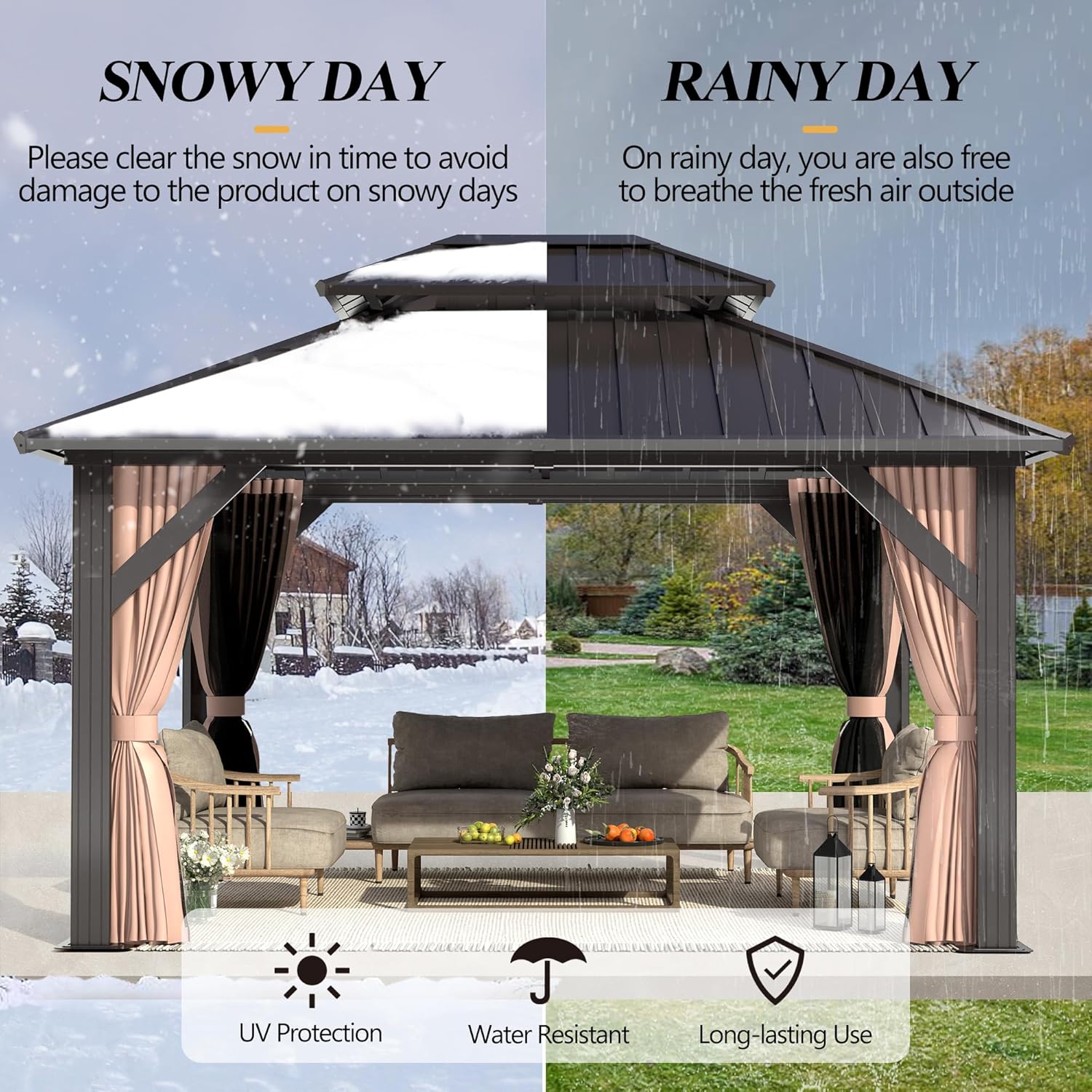 10x12FT Outdoor Hardtop Gazebo with Double Roof