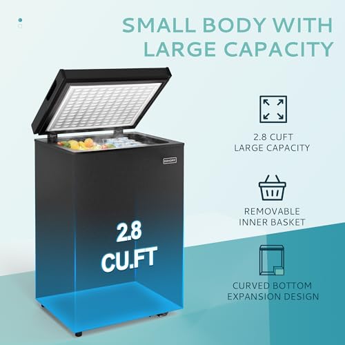EUHOMY 3.5 Cu.Ft Chest Freezer with Removable Basket, Small Deep Freezer Adjustable 7 Thermostat, Quiet Mini Freezer Free-Standing Top Door