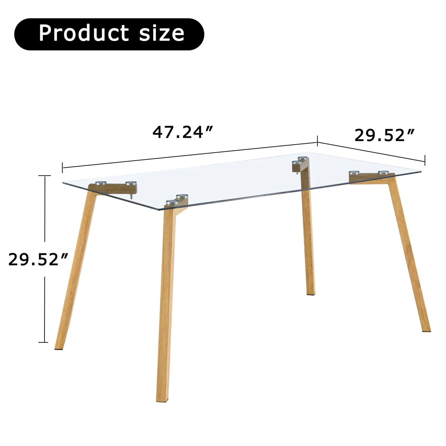 Holaki 1 Table and 4 Chairs Set. Glass Dining Table, 0.31 "Tempered Glass Tabletop and Wood Grain Metal Table Legs . Table Size: 47" W x 31"D x 30" H