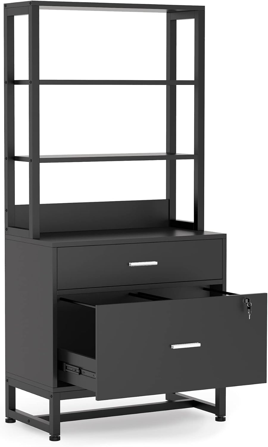 Tribesigns 2 Drawer Lateral File Cabinet with Lock, Letter Size Large Modern Filing Cabinet Printer Stand with Open Storage Shelves for Home Office