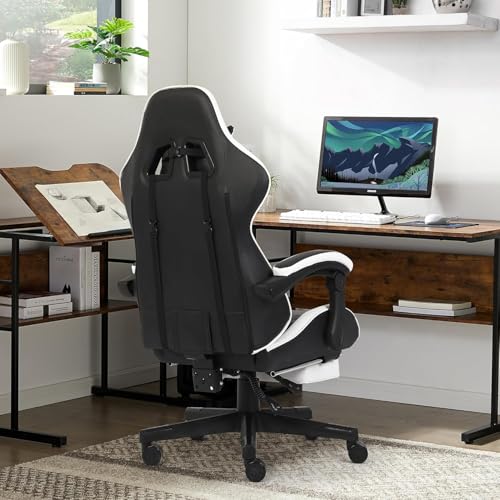 Gaming Chair, Computer Office Chair with Footrest, Linkage Armrests and Lumbar Support, High Back Ergonomic Gamer Chairs for Adults, Blue Fabric