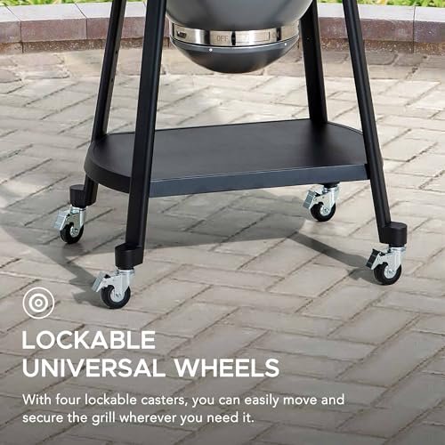 Sunjoy Charcoal Grill 20-Inch Kamado Grill with Pizza Stone, Ultimate Outdoor BBQ Egg Grill and Smoker with Wheels, Navy