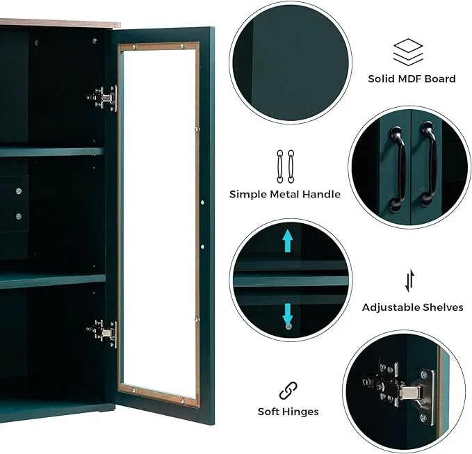 REHOOPEX Storage Buffet Cabinet with Glass Doors, Display Cabinet 36"H for Home Kitchen, Hallway