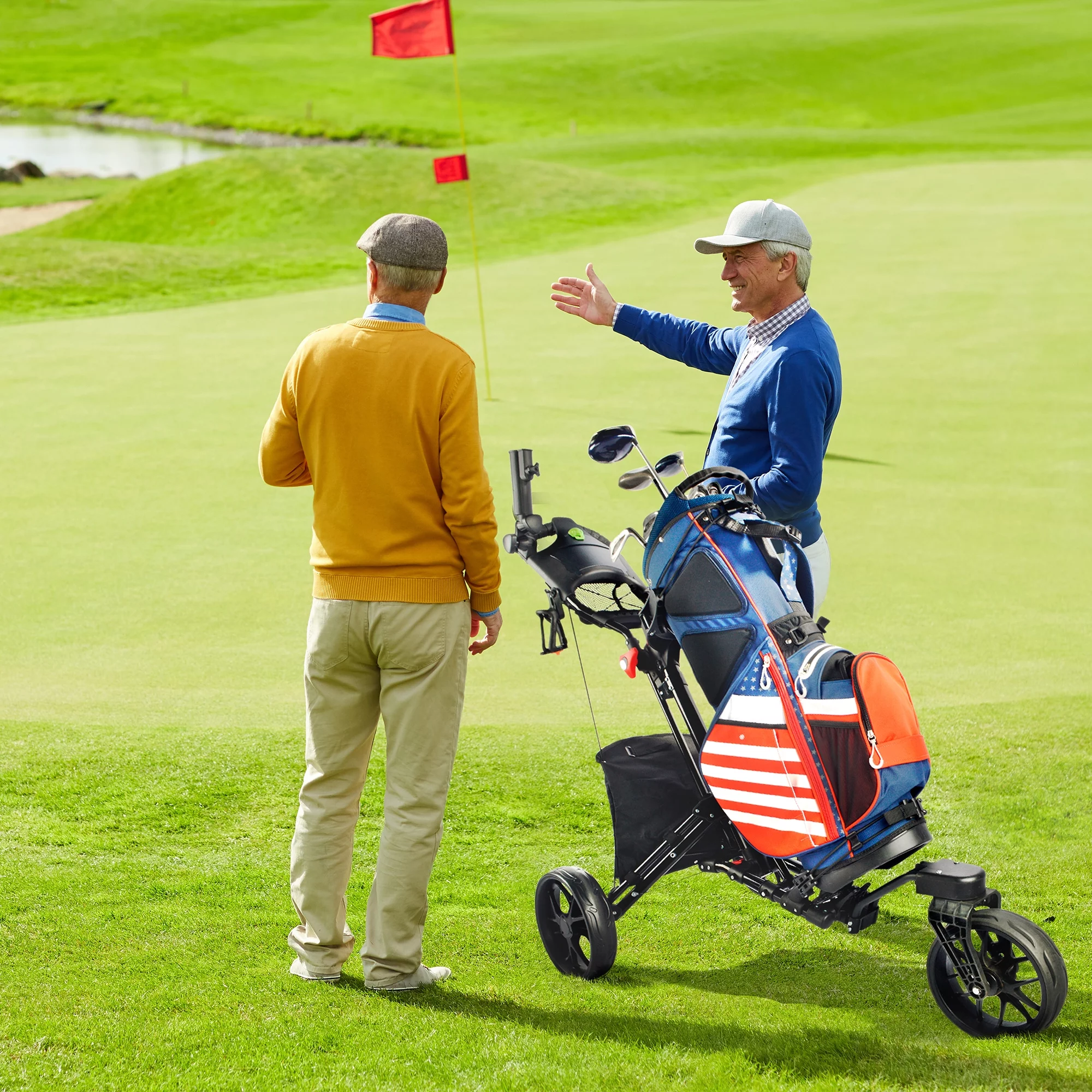 BOBOPRO Universal Wheel Golf Push Cart with Footbrake, Bottle Holder, Umbrella Stand, Cooler Bag,Balck - Curated Treasures Market
