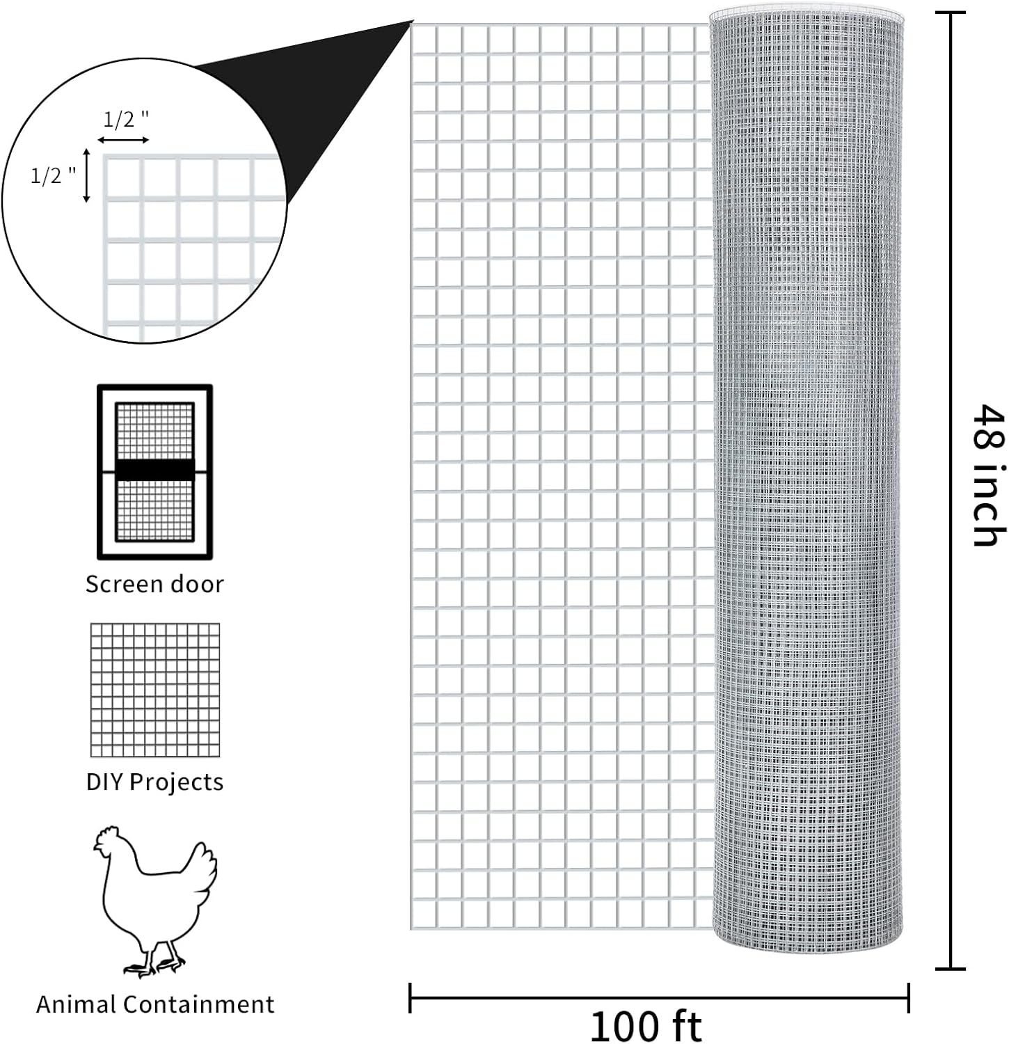 Hardware Cloth Chicken Wire Mesh Galvanized Wire Mesh 48inx100ft 19 Gauge Heavy Duty Galvanized Wire Fence Chicken Fence for Chicken Poultry Coop