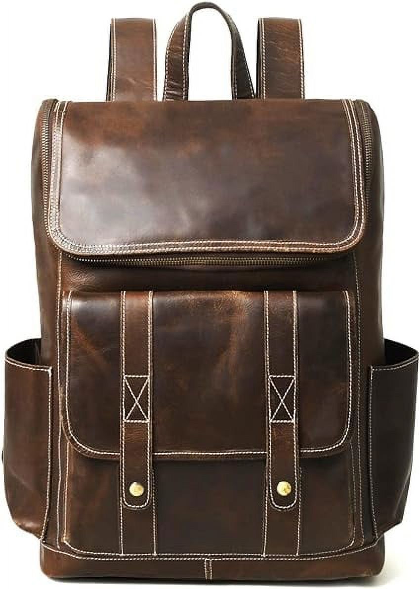 Hulsh Buffalo Leather Backpack for Men & Women Vintage Genuine Leather Laptop Backpack Full Grain Brown Leather Backpacks Rucksack Knapsack with