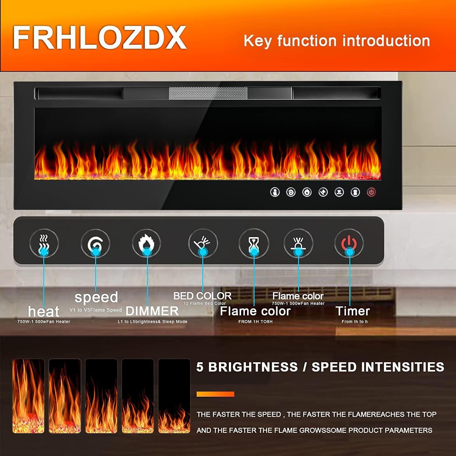 Frhlozdx 50" Inch Electric Fireplace in-Wall Recessed and Wall Mounted Fireplace,Linear Fireplace with Multicolor Flame,Ultra-Thin Fireplace Heater