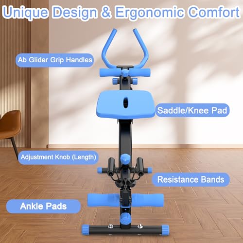 4-in-1 Exercise Equipment Rowing Machine Leg Press Machine Ab Glider Machine Roman Chair Fitness Equipment for Ab Workout Core Strength Training