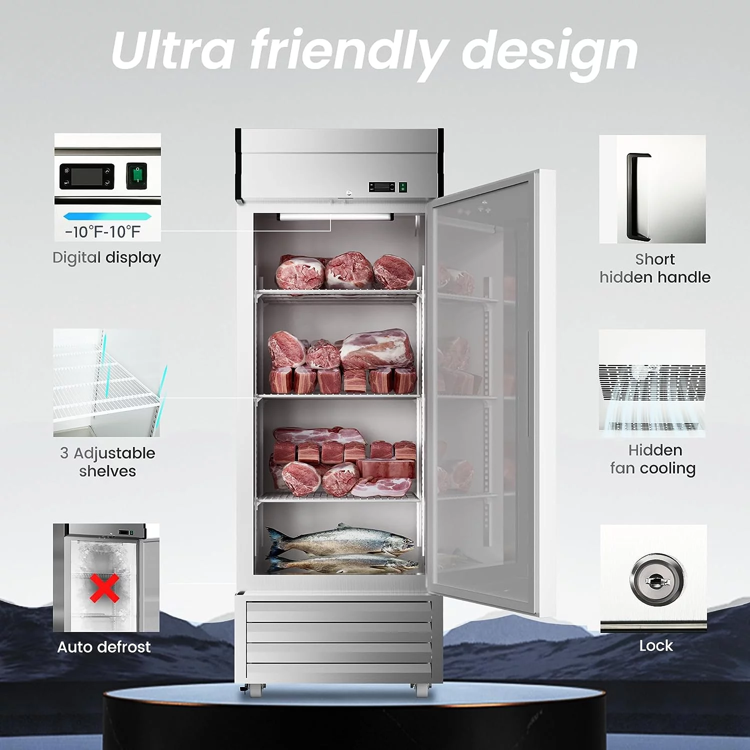 Hoccot Commercial Freezer 27" W 23 Cu. Ft Single Door Stainless Steel Reach-In Upright Freezer -10℉-10℉ Kitchen Restaurant