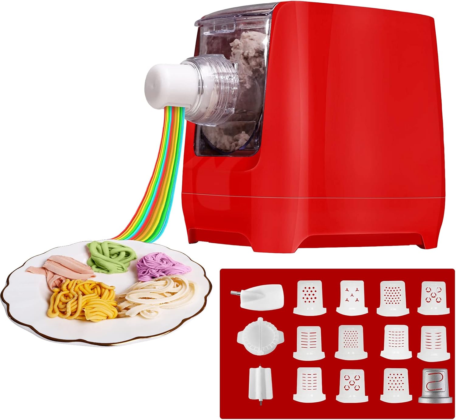 Pasta Maker Machine, Home Automatic Noodle Extruder Machine, 12 Noodle Shapes to Choose - Make Spaghetti, Fettuccine, Macaroni, or Dumpling Wrappers