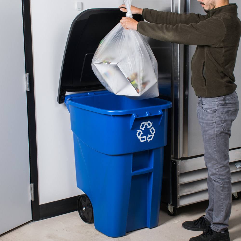 Rubbermaid Brute Recycling Rollout Container with Lid, 50 Gallon, Blue